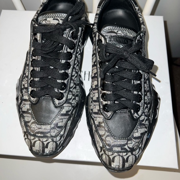 Jimmy Choo Women's Leather 'Diamond' Monogram Sneakers Silver Black - Picture 9 of 16